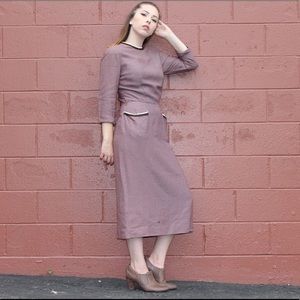 1940s Vintage Maroon Striped Dress